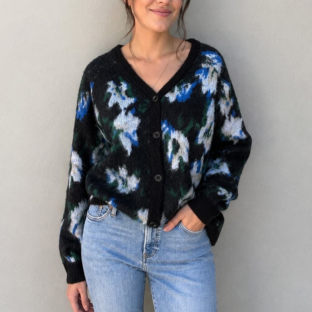 Anthropologie Hazel Abstract Floral Cardigan Sweater Size M